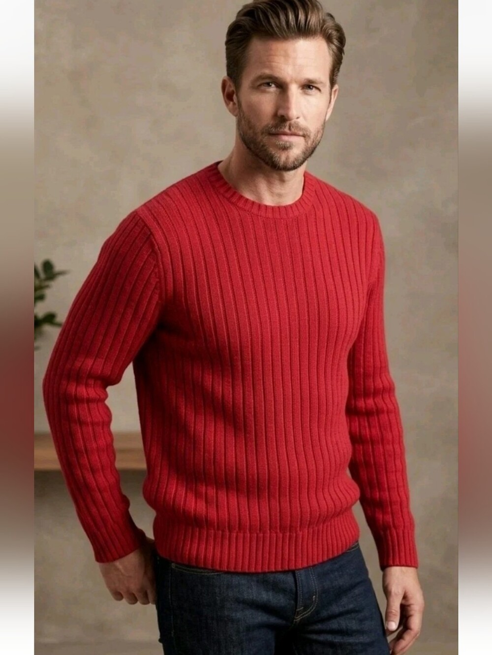 Vintage GAP Chunky Cable Knit Sweater 100% Cotton Pullover 80s 90s Red Stretch M